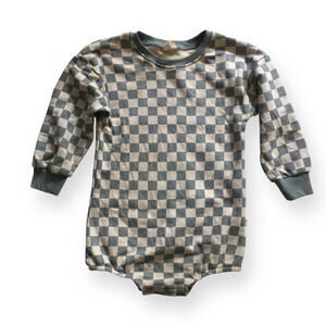 Goumi organic blue check sweatshirt romper